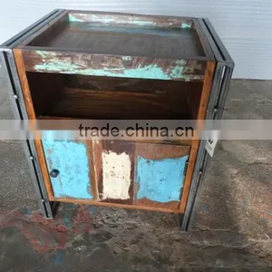 WOODEN AND IRON BED SIDE CABINET thumbnail-1