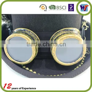 Black Top Hat With Metal Glasses And Plumage Decorative Luxury Hat thumbnail-2