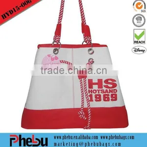 Rope Handle Canvas Beach Bag for Lady thumbnail-1