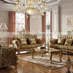 New Classic Living Room Furniture Wooden Hand Carved Fabric Sofa Set thumbnail-1