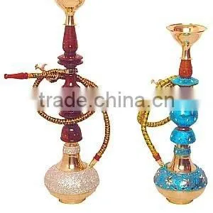 Brass Hookah, Hookah Pipe, Arabic Hookah, Decorative Brass Wood Hookah thumbnail-1
