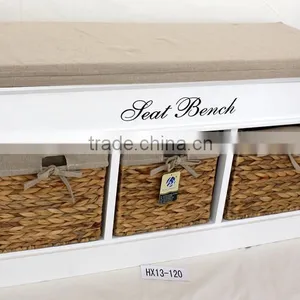 Wooden Shoe Cabinet Bench in Brown With Cushion Storage Unit thumbnail-1