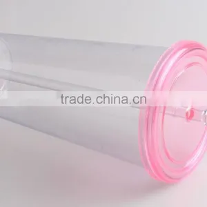 Single Wall Clear Transparent 16oz Plastic Tumbler With Straw And Lids thumbnail-5
