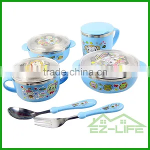 Baby Food Feeding Soup Bowls With Cup Spoon and Fork 6 Pcs/set Kids Dinnerware Set thumbnail-1