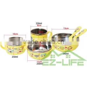 Baby Food Feeding Soup Bowls With Cup Spoon and Fork 6 Pcs/set Kids Dinnerware Set thumbnail-2