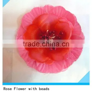 Hot Pink Silk Flower With Beads and Pearl thumbnail-1