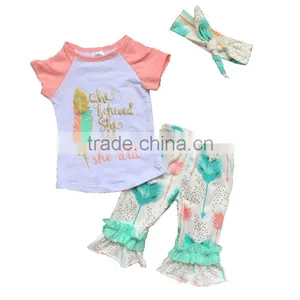 Autumn 2016 Three-piece Children's Clothing Letters Printed T-shirt + Pants + Headbands thumbnail-1