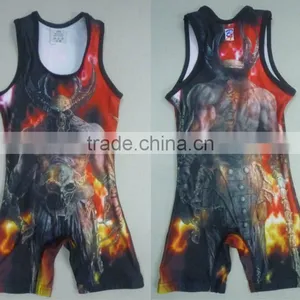 Newest Custom Sublimation Printing China Wrestling Singlets thumbnail-1