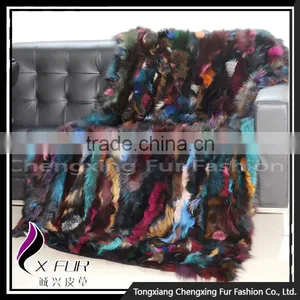 CX-D-124 Colorful Hand Patchwork Thick Genuine Fox Fur Rug Rugs thumbnail-6
