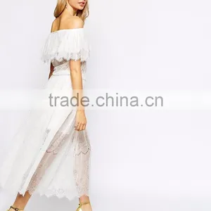 MGOO Design Vintage Boho Lace Off Shoulder Maxi Dress White Embroideered Elegant Bohemian Dress thumbnail-4