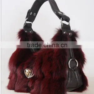 High Quality Luxury Dye Fox Fur Handbag / Winter Wine Fox Fur Bag thumbnail-1