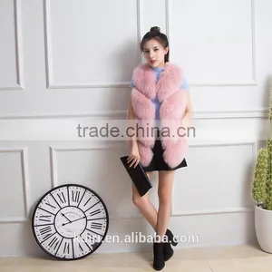 2016 New Fashion Womens Real Whole Plaid Fox Fur Waistcoats Lady Real Fur Vests Winter Sleeveless Outercoat thumbnail-3