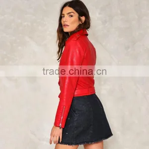 2017 Newest Design Red Winter Windproof Short pu Woman Suit Collar Jacket for Young Girls thumbnail-3