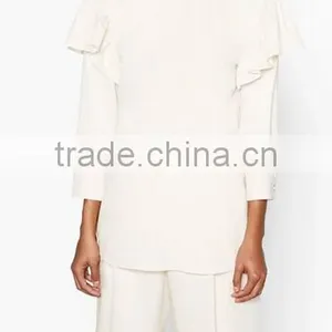 Runwaylover EY2340B 2017 Women Fashion Falbala Pure Color Blouse thumbnail-1