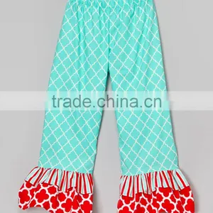 Latest Girl Pants With Aqua And Red Ruffle Kid Trousers Christmas Girls Wear Z-PT80804-11 thumbnail-1