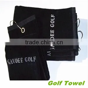 100 Cotton Customized Embroidery Logo Trifolds Terry Velour Golf Towels thumbnail-1