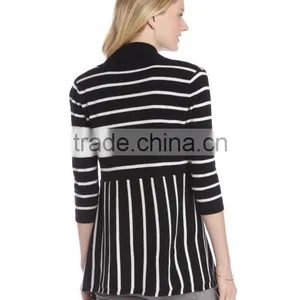 Cashmere Open Front Striped Cardigan Sweater thumbnail-3