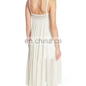 C81 Crocheted Neckline Tiered Flowy Cover-Up Beach Dresses thumbnail-3