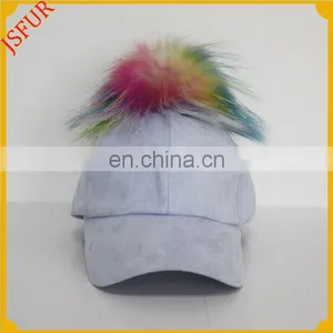 Raccoon Fur Pom Pom Women Hip Hop Spring Sports Cap thumbnail-1