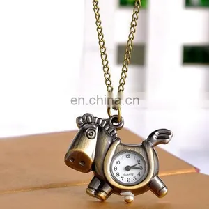 Godbead Charming Design Classic Quartz Antique Pony Pendant Children Pocket Watch Necklace Retro Pocket Watch Wholesale thumbnail-4