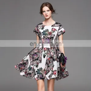 High Quality Short Sleeve Rayon Cute Print Dress for 2016 Summer thumbnail-1