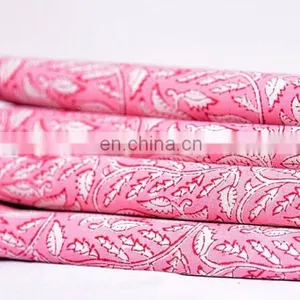 Indian New Hand Block Cotton Fabric Crafting Dressmaking Sewing Fabric By Meter thumbnail-1