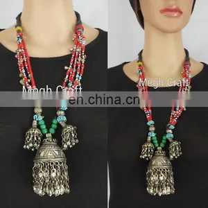Handmade Afghan Tribal Big Pendant- Antique Afghan Jhumka Necklace- Vintage Kuchi Tribal Necklace- Afghani Ethnic Boho Necklace thumbnail-1