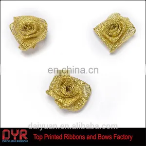 Decorative Gold Silver Metallic Ribbon Rose thumbnail-1