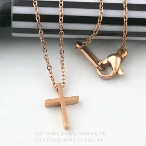 Stainless Steel Cross Pendant Religious Jewelry Necklace Pendant Rose Gold Necklace thumbnail-3
