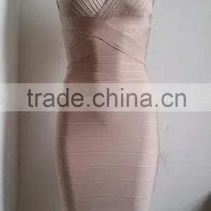 Summer Dress Wholesale Top Quality 2015 New Fashion Women Attractive Rayon Stretch v Neck Nude Sey Mini Bodycon Evening Party Ba thumbnail-1