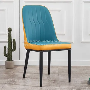 Home Furniture Side Chair With Wood Leg Armless Plastic Dining Chair With PU Leather Cushion thumbnail-1