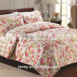 Top Quality Beautiful Red Flower Pattern Cotton Woven Patchwork Quilted Bedspread Luxury thumbnail-1