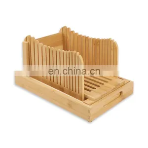 3 Thickness Adjustable Bamboo Bread Slicer Compact Foldable Bread Slicing Guide With Crumb Catcher Tray thumbnail-1