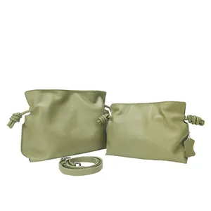 Brand Luxury Drawstring Long Shoulder Bag Crossbody Pleated Design Cowhide Lucky Bag Female Fashion Clutch Bucket Bag Roomy Bags thumbnail-3