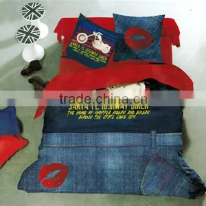 Reactive Dye Denim Print Bedding Cotton Child Duvet Cover Bed Set 205TC In Navy Color thumbnail-1