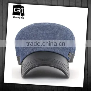 Promotional Customized Cheap Camp Style 5 Panel Blue Jeans Cap With Leather Patch thumbnail-1