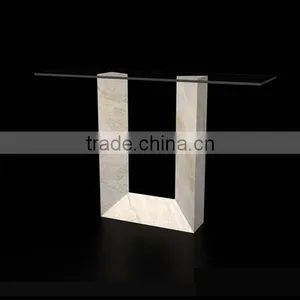 Modern Console Table Fashion Simple Design Glass Console Table Travertine Base Glass Top Console Table thumbnail-1