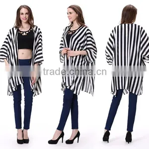 2016 Hot Sale New Fashion Black White Vertical Striped Women Top thumbnail-2