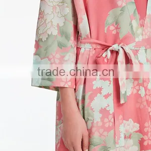 Wholesale Sexy Long Sleeves Women Bride 100% Viscose Digital Printing Woven Rayon Floral Robe thumbnail-3