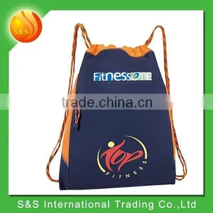 Large Capacity Curved Fabric Drawstring Bag With Front Zipper Pocket thumbnail-2