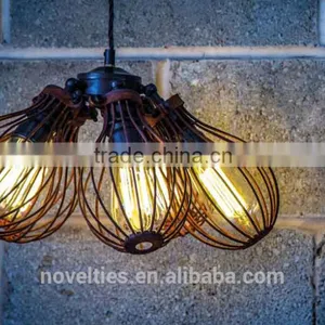 Vintage Loft Warehouse Rust Cage Chandelier 5 Edison Lights thumbnail-1