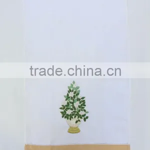 Linen Tea Towels. Set of 4 White Flowers in a Vase Embroidered Kitchen Towels. Shiny Gold Threads Embroidered Tea Towels thumbnail-4