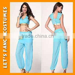 PGWC2800 Womens Sexy Blue Genie Jasmine Aladdin Ladies Fancy Dress Costume thumbnail-1