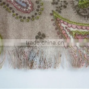Flower and Paisley Printed Wool Scarf thumbnail-6