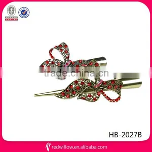 2014 New Designed Fancy Red Diamante Bow Hair Clips thumbnail-1