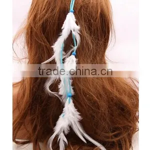 New and Fashion Women Double Layers Braided Hairband Colorful Feather Leaf Pendant Head Band thumbnail-2