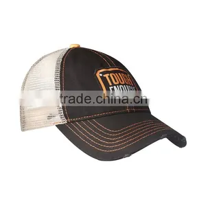 Wholesale Jean Fabric Embroidery Patch Logo Worn Out Trucker Mesh Cap thumbnail-3