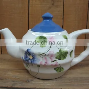 New Ceramic Wave Shape Teapot With Blue Lid thumbnail-1
