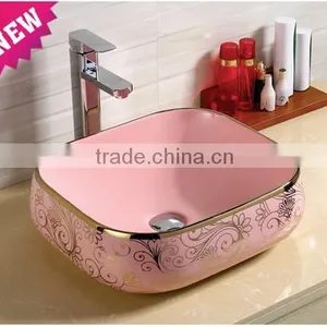 Newest Design Flower Painted Hotel Counter Wash Basin thumbnail-4