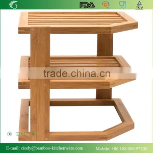 Natural Bamboo 3-Tier Corner Shelf, Wood/Bamboo Bathroom Corner Shelf thumbnail-1